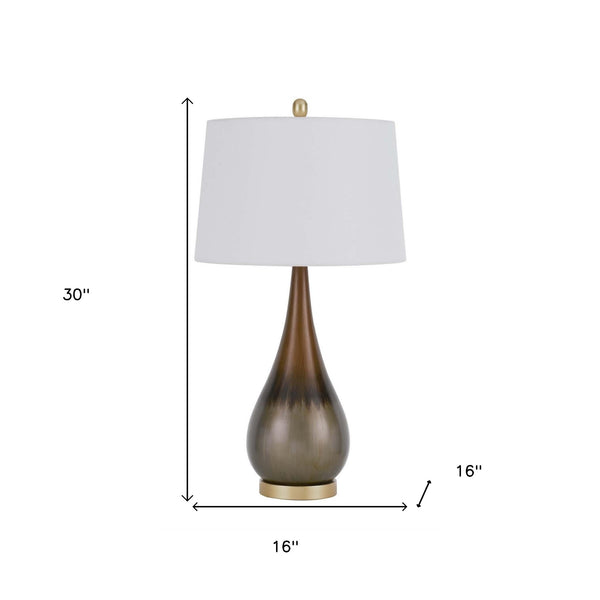 Homeroots 30" Bronze Metal Round Table Lamp With White Empire Shade   524716