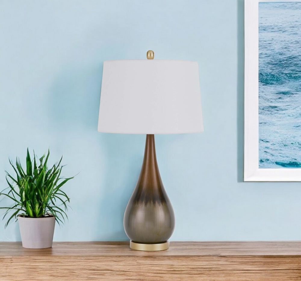 Homeroots 30" Bronze Metal Round Table Lamp With White Empire Shade   524716