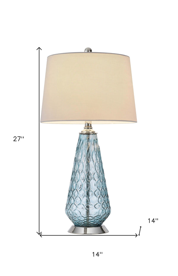 Homeroots 27" Aqua Glass Table Lamp With White Empire Shade   524718