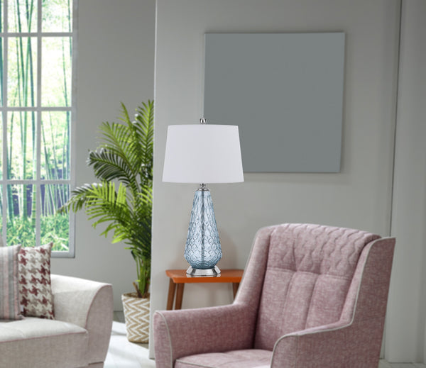 Homeroots 27" Aqua Glass Table Lamp With White Empire Shade   524718