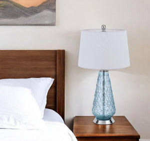 Homeroots 27" Aqua Glass Table Lamp With White Empire Shade   524718