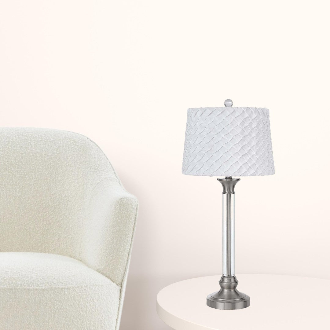 32" Elegant Nickel Metal Table Lamp with White Empire Shade - Modern L