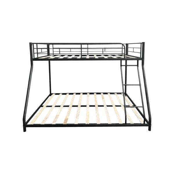 English Elm Metal Twin-over-Full Bunk Bed with Noise-Free Wood Slats, Full Guardrail, Sturdy Metal Frame, Safe Ladder W427P300275