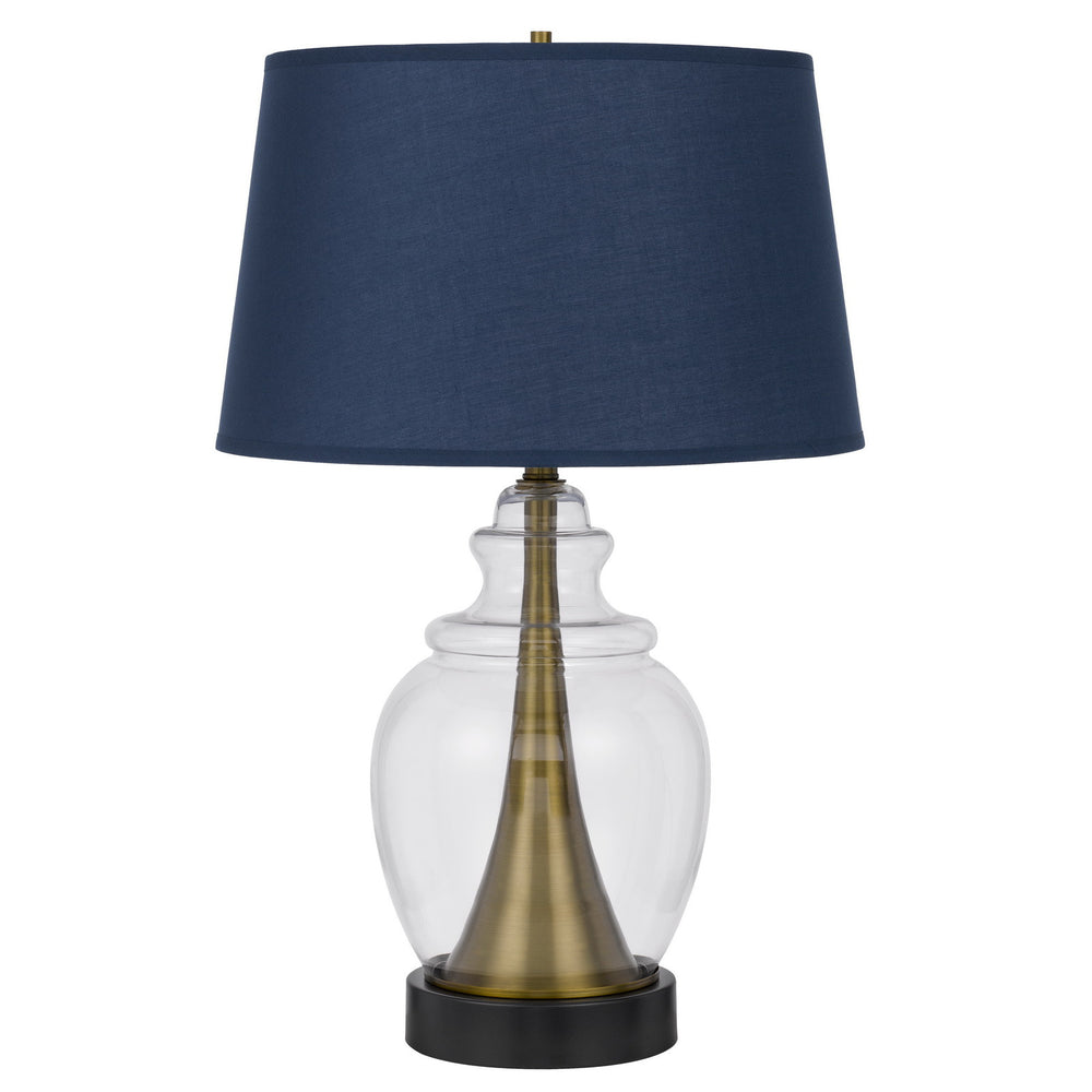 Homeroots 30" Black Metal Urn Table Lamp With Navy Blue Empire Shade   524720