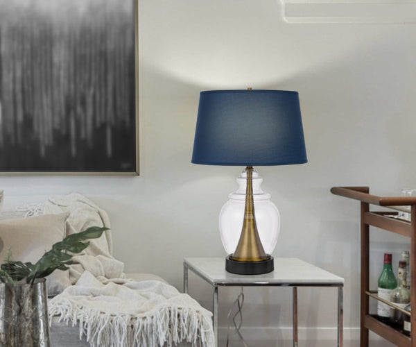 HomeRoots 30" Black Metal Urn Table Lamp with Navy Blue Shade – Stylish Ambient Lighting for Any Room 524720