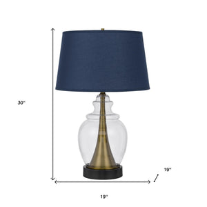HomeRoots 30" Black Metal Urn Table Lamp with Navy Blue Shade – Stylish Ambient Lighting for Any Room 524720