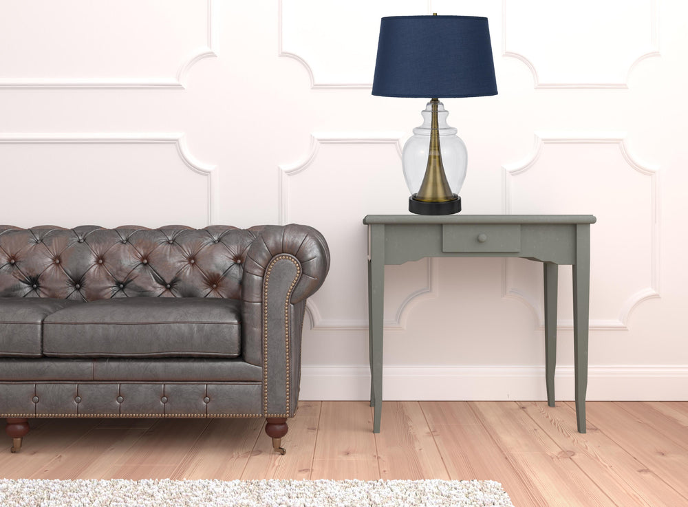 Homeroots 30" Black Metal Urn Table Lamp With Navy Blue Empire Shade   524720