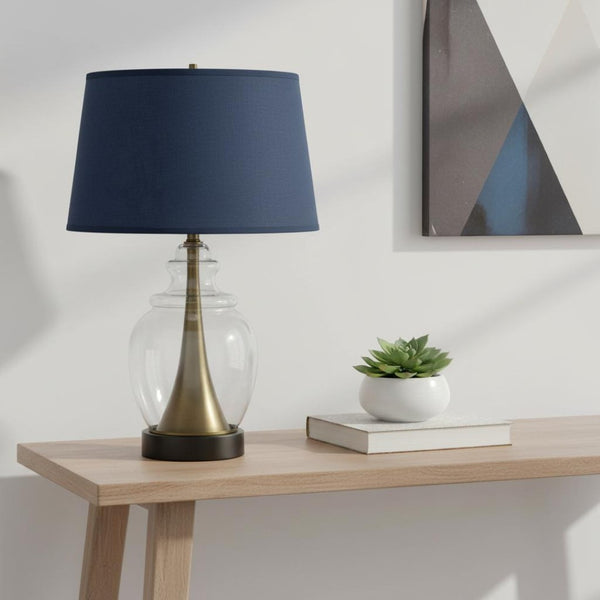 HomeRoots 30" Black Metal Urn Table Lamp with Navy Blue Shade – Stylish Ambient Lighting for Any Room 524720
