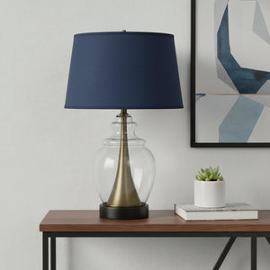 HomeRoots 30" Black Metal Urn Table Lamp with Navy Blue Shade – Stylish Ambient Lighting for Any Room 524720