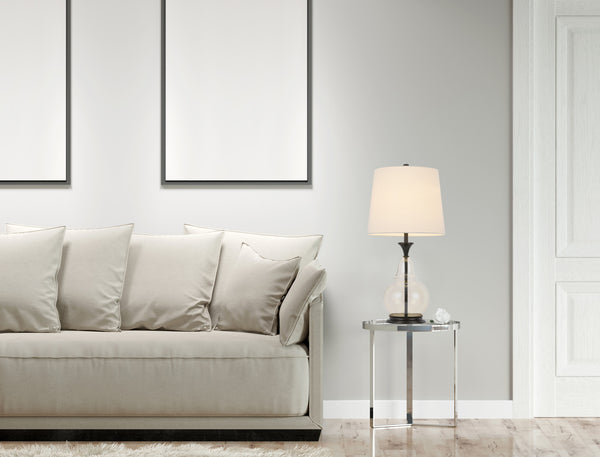 Homeroots 28" Clear Metal Table Lamp With White Empire Shade   524721