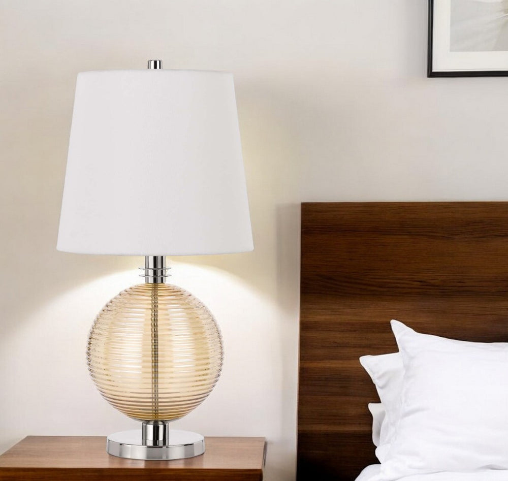 HomeRoots 28" Modern Nickel Metal Globe Table Lamp with Elegant White Shade for Stylish Ambient Lighting 524723