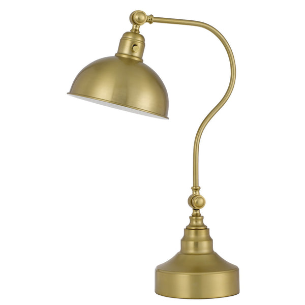Homeroots 25" Antiqued Brass Metal Lantern Desk Lamp With Antiqued Brass Dome Shade   524725