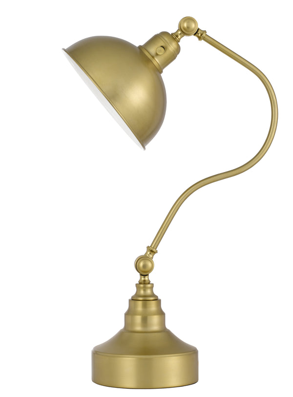 Homeroots 25" Antiqued Brass Metal Lantern Desk Lamp With Antiqued Brass Dome Shade   524725