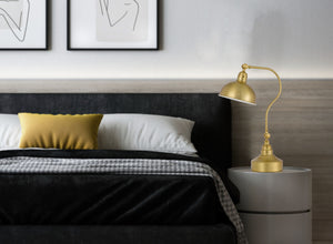 Homeroots 25" Antiqued Brass Metal Lantern Desk Lamp With Antiqued Brass Dome Shade   524725