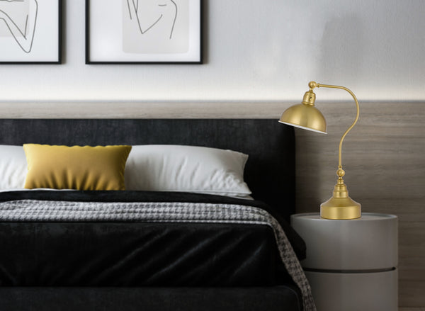 Homeroots 25" Antiqued Brass Metal Lantern Desk Lamp With Antiqued Brass Dome Shade   524725