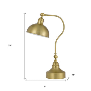 Homeroots 25" Antiqued Brass Metal Lantern Desk Lamp With Antiqued Brass Dome Shade   524725