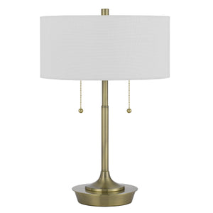 Homeroots 20" Antiqued Brass Metal Two Light Table Lamp With White Drum Shade   524727