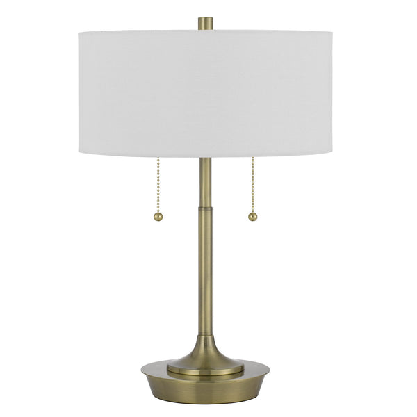 Homeroots 20" Antiqued Brass Metal Two Light Table Lamp With White Drum Shade   524727