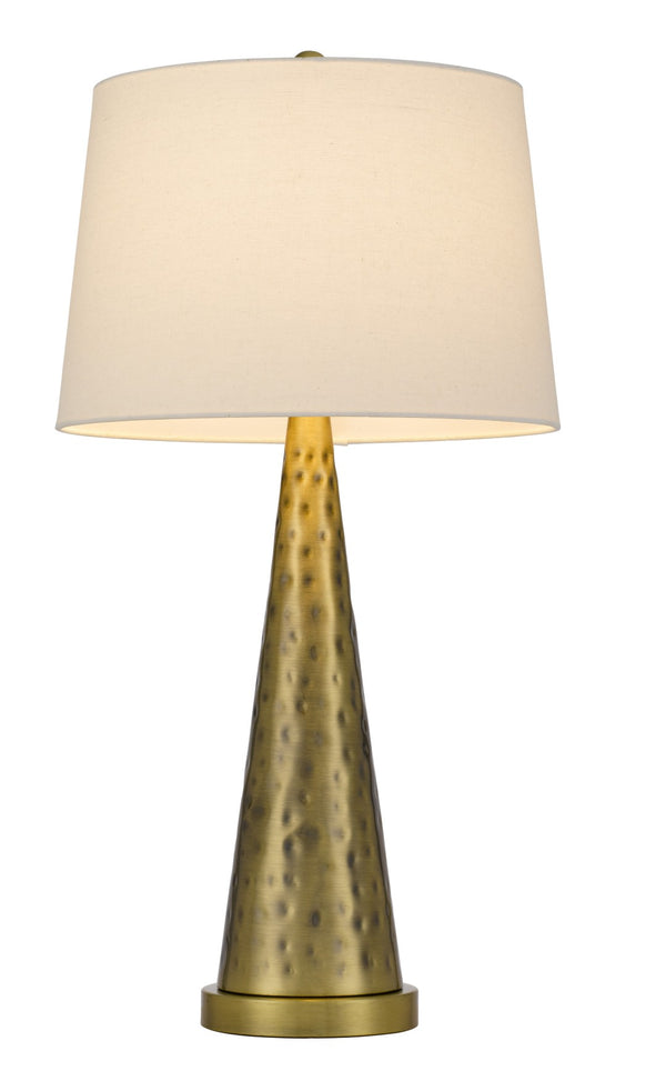 HomeRoots 27" Antiqued Brass Geometric Table Lamp with White Shade – Modern Elegance for Any Room Decor 524728