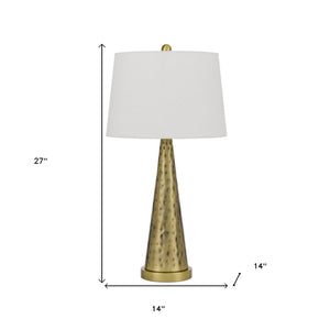 HomeRoots 27" Antiqued Brass Geometric Table Lamp with White Shade – Modern Elegance for Any Room Decor 524728
