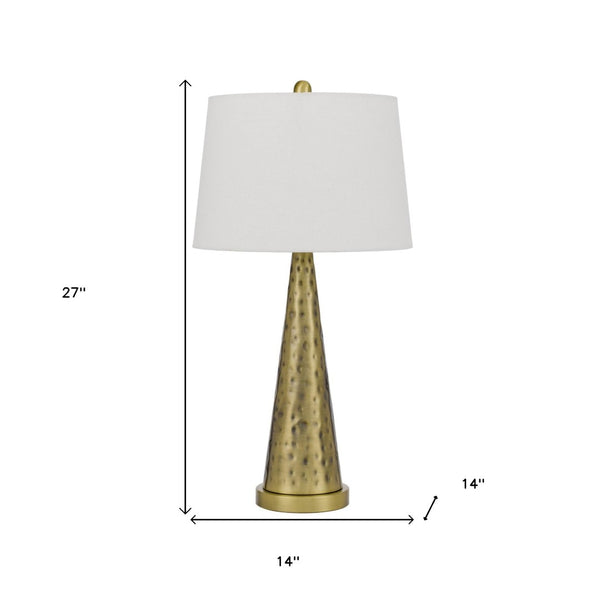 HomeRoots 27" Antiqued Brass Geometric Table Lamp with White Shade – Modern Elegance for Any Room Decor 524728