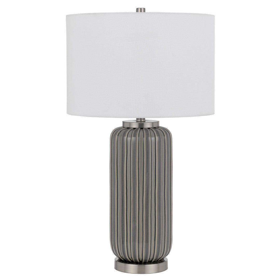 29" Gray Metal Cylinder Table Lamp with White Drum Shade - Modern Desi