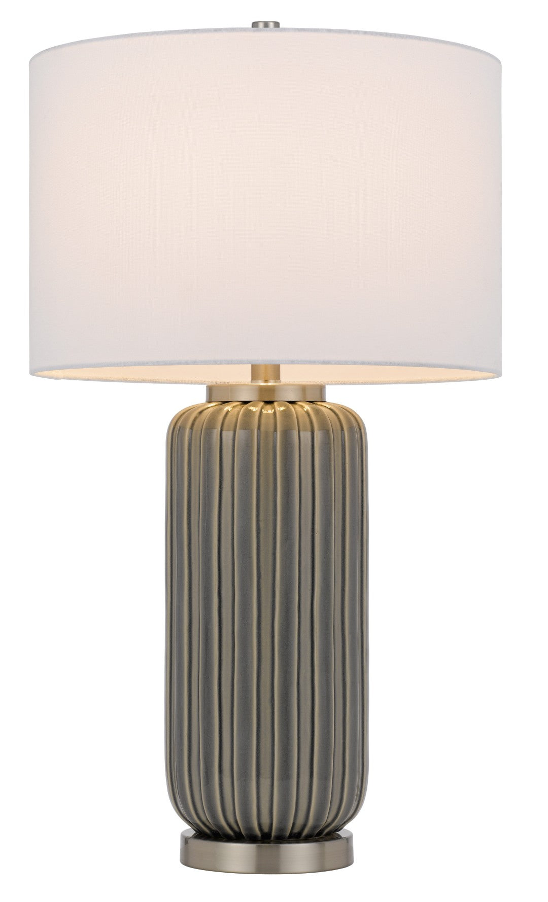 29" Gray Metal Cylinder Table Lamp with White Drum Shade - Modern Desi