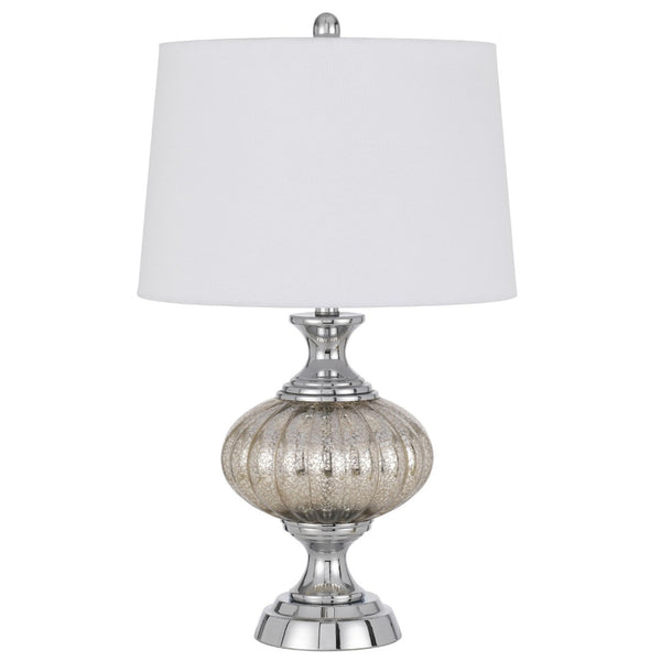 HomeRoots 27" Silver Metallic Table Lamp with White Empire Shade – Stylish Illumination for Any Room Setting 524730