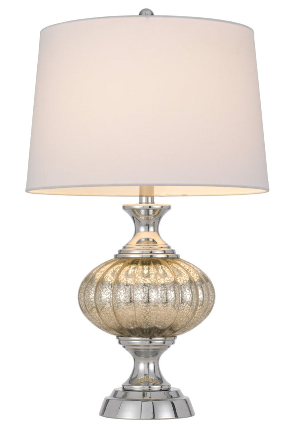 HomeRoots 27" Silver Metallic Table Lamp with White Empire Shade – Stylish Illumination for Any Room Setting 524730