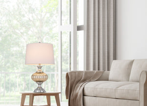 HomeRoots 27" Silver Metallic Table Lamp with White Empire Shade – Stylish Illumination for Any Room Setting 524730