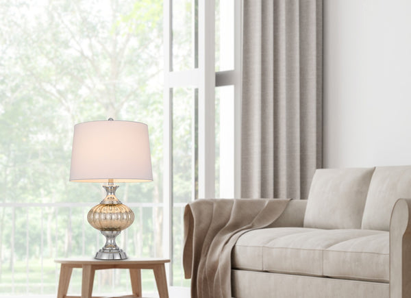 HomeRoots 27" Silver Metallic Table Lamp with White Empire Shade – Stylish Illumination for Any Room Setting 524730
