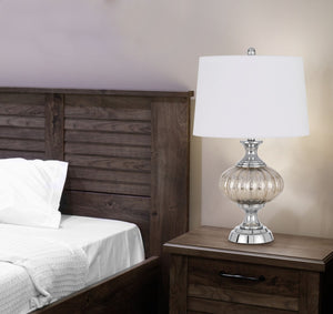 HomeRoots 27" Silver Metallic Table Lamp with White Empire Shade – Stylish Illumination for Any Room Setting 524730