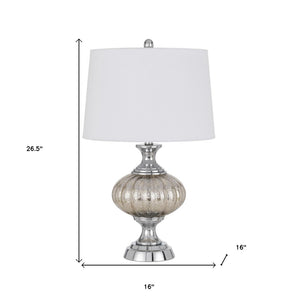 HomeRoots 27" Silver Metallic Table Lamp with White Empire Shade – Stylish Illumination for Any Room Setting 524730