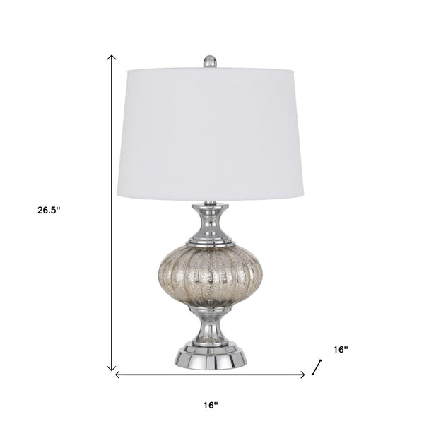 HomeRoots 27" Silver Metallic Table Lamp with White Empire Shade – Stylish Illumination for Any Room Setting 524730