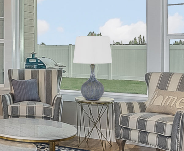 Homeroots 25" Stone Ceramic Round Table Lamp With White Empire Shade   524731