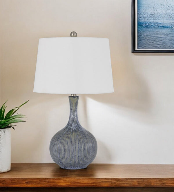 Homeroots 25" Stone Ceramic Round Table Lamp With White Empire Shade   524731