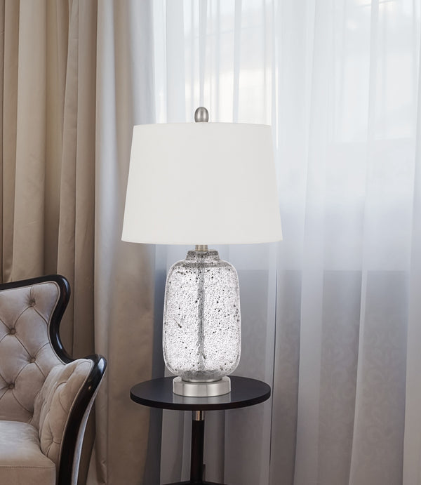Homeroots 24" Nickel Metal Cylinder Table Lamp With White Empire Shade   524732
