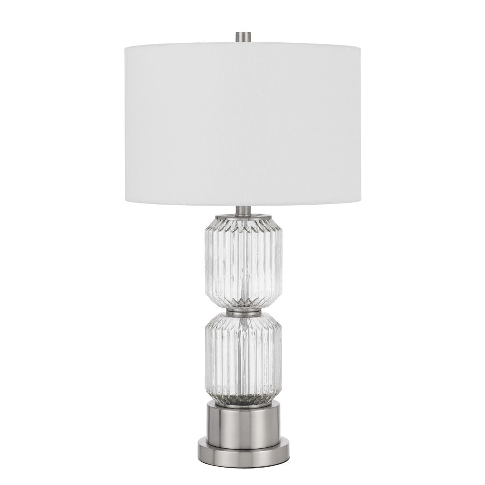 HomeRoots 28" Modern Nickel Table Lamp with White Drum Shade - Stylish Lighting for Home & Office Decor 524733