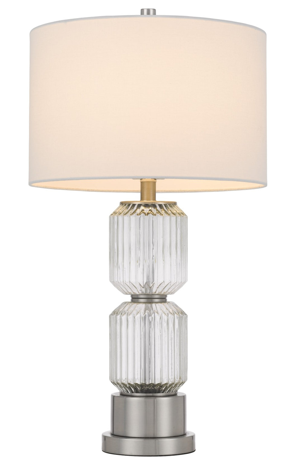 HomeRoots 28" Modern Nickel Table Lamp with White Drum Shade - Stylish Lighting for Home & Office Decor 524733