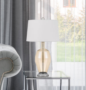 HomeRoots 29" Polished Nickel Metal Table Lamp with Elegant White Drum Shade - Modern Lighting for Any Space 524734