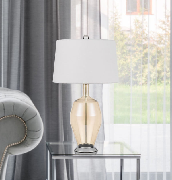 HomeRoots 29" Polished Nickel Metal Table Lamp with Elegant White Drum Shade - Modern Lighting for Any Space 524734