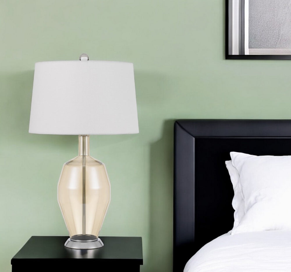 HomeRoots 29" Polished Nickel Metal Table Lamp with Elegant White Drum Shade - Modern Lighting for Any Space 524734