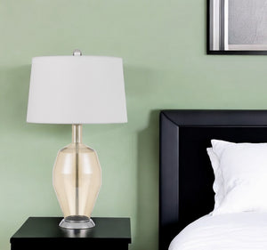 HomeRoots 29" Polished Nickel Metal Table Lamp with Elegant White Drum Shade - Modern Lighting for Any Space 524734