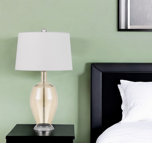 HomeRoots 29" Polished Nickel Metal Table Lamp with Elegant White Drum Shade - Modern Lighting for Any Space 524734