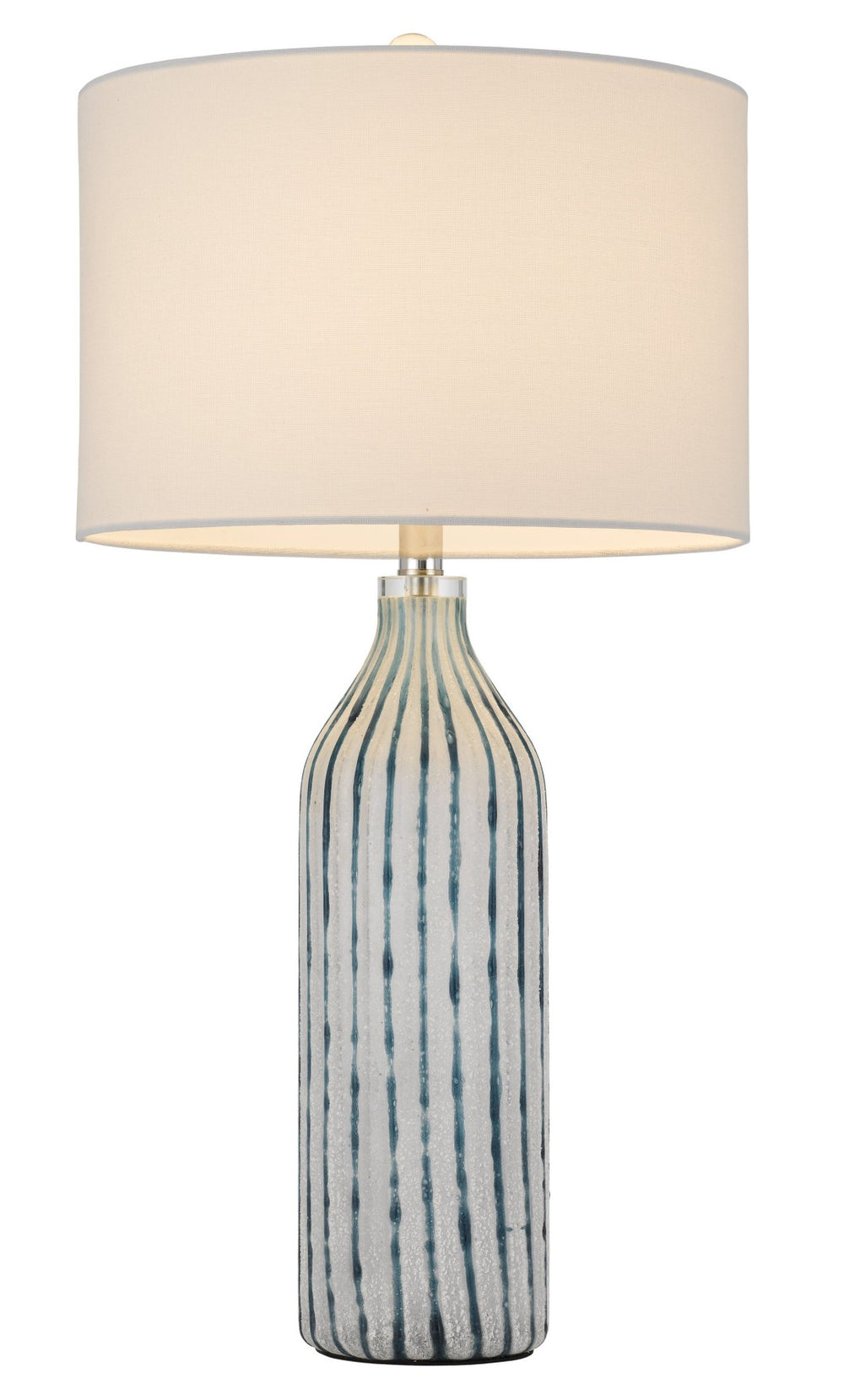 HomeRoots 30" Gray and Aqua Hand-Blown Glass Table Lamp with White Drum Shade for Coastal Chic Decor 524735