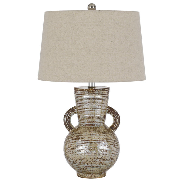 Homeroots 26" Bronze Ceramic Gourd Table Lamp With Brown Empire Shade   524736