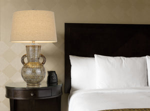 Homeroots 26" Bronze Ceramic Gourd Table Lamp With Brown Empire Shade   524736