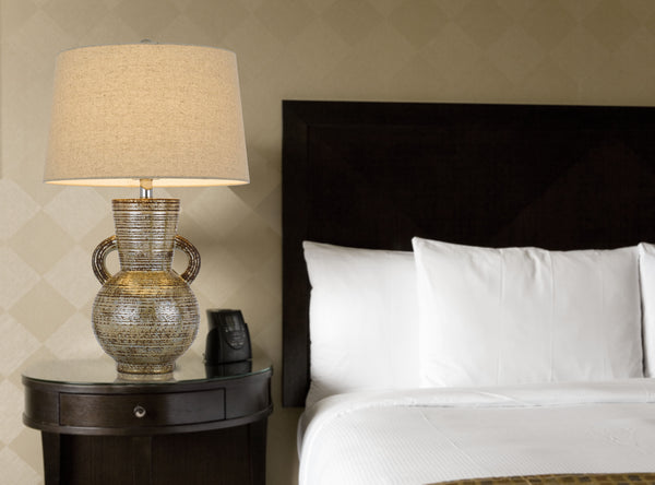 Homeroots 26" Bronze Ceramic Gourd Table Lamp With Brown Empire Shade   524736