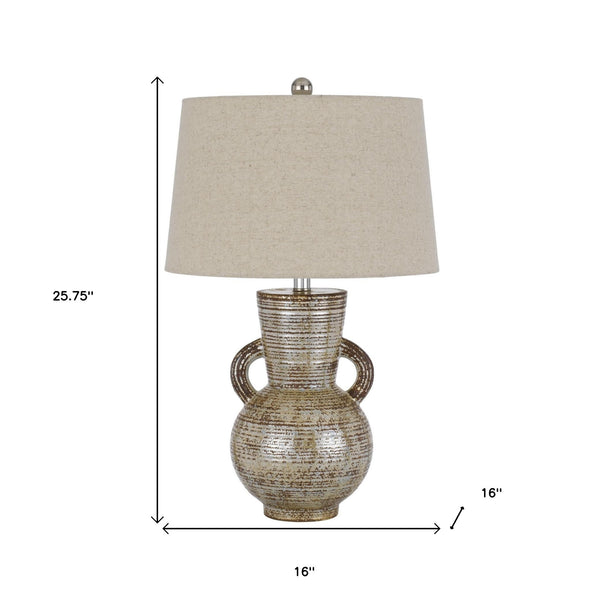 Homeroots 26" Bronze Ceramic Gourd Table Lamp With Brown Empire Shade   524736