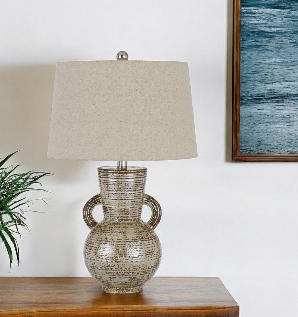 Homeroots 26" Bronze Ceramic Gourd Table Lamp With Brown Empire Shade   524736